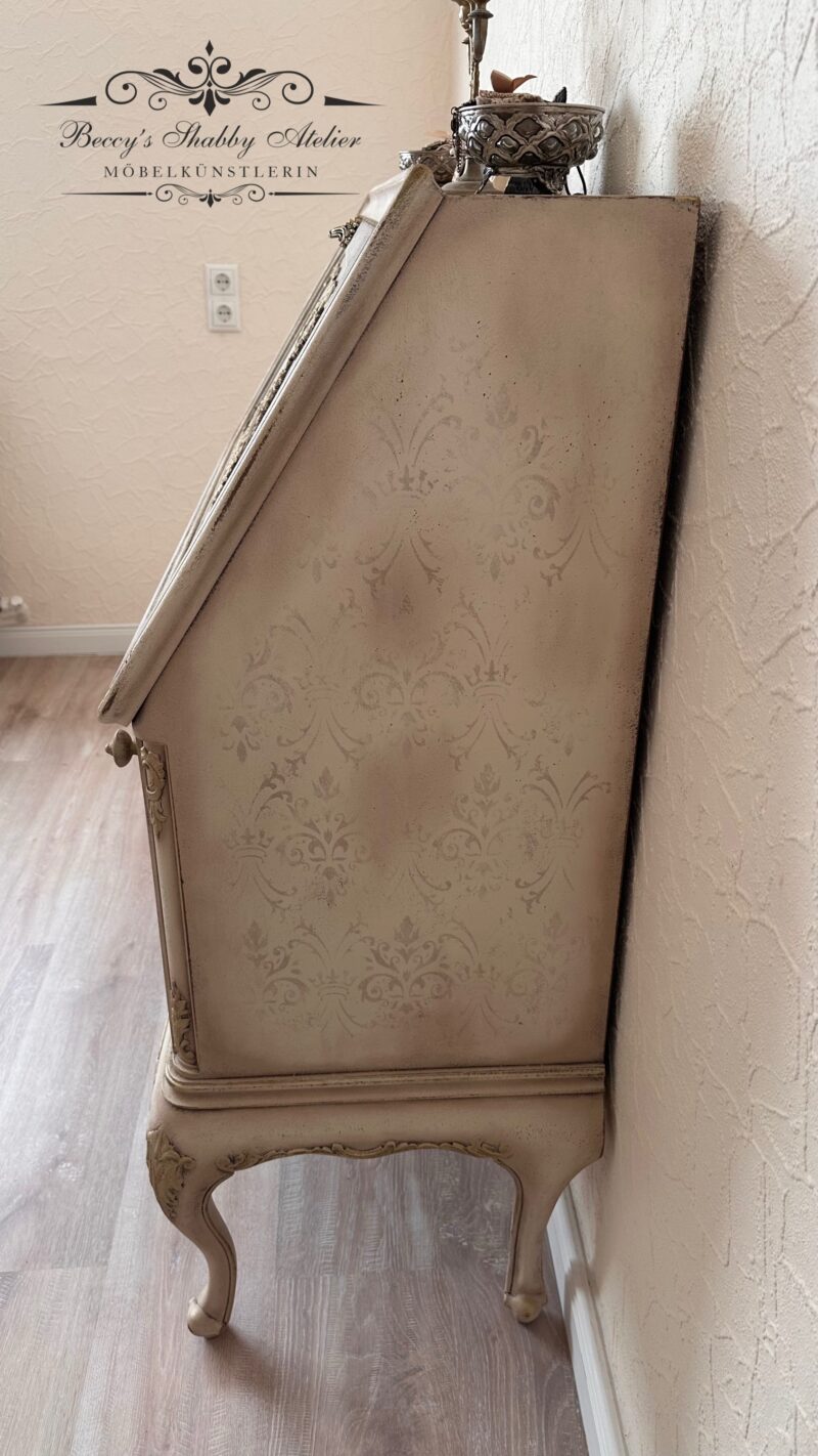 Chippendale Sekretär in alt weiß /Sand – Bild 21
