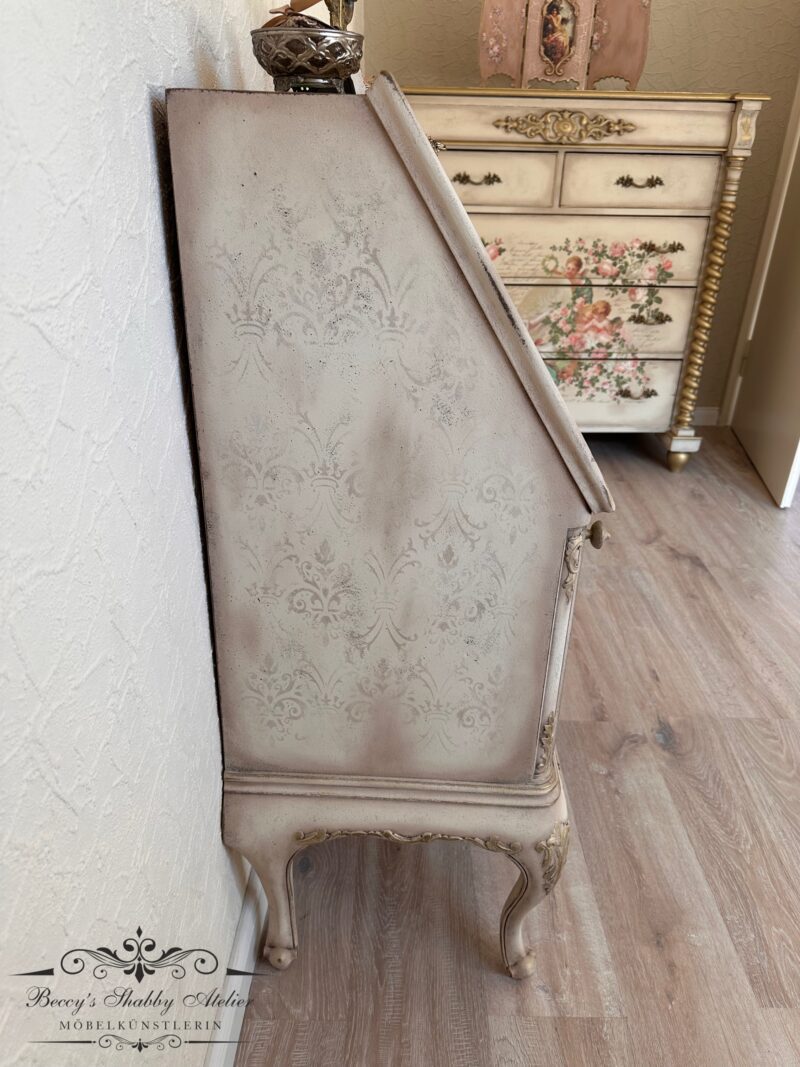 Chippendale Sekretär in alt weiß /Sand – Bild 19