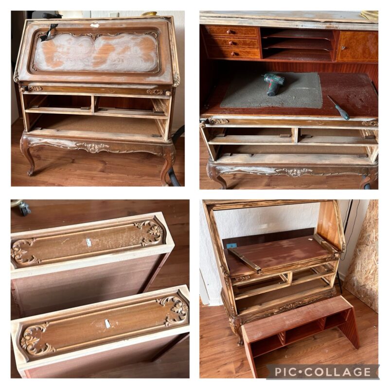 Chippendale Sekretär in alt weiß /Sand – Bild 2