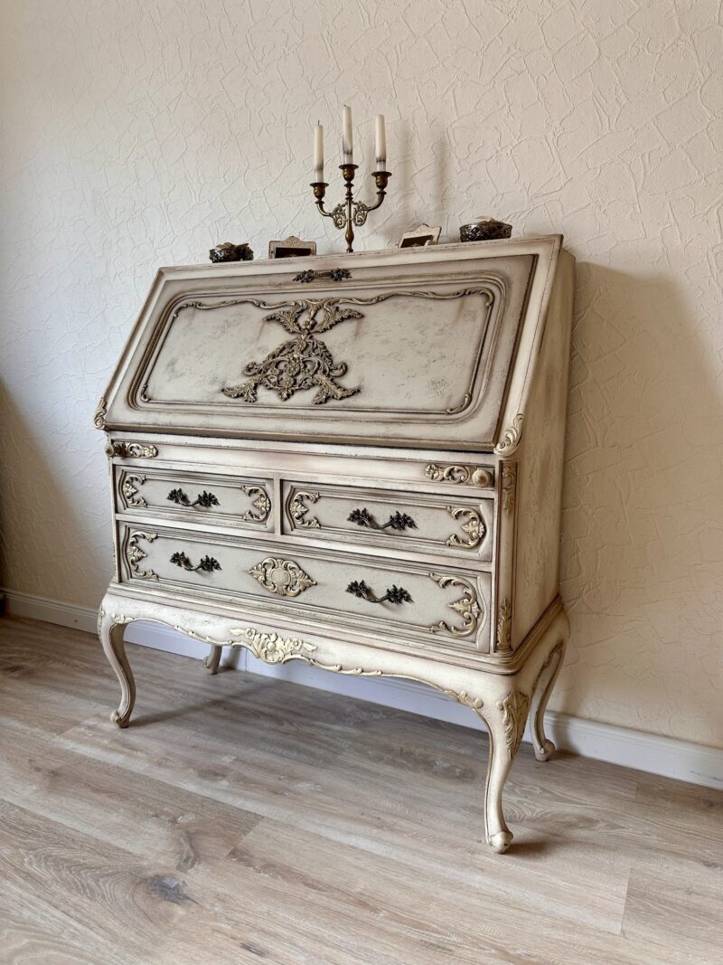 Chippendale Sekretär in alt weiß /Sand – Bild 5