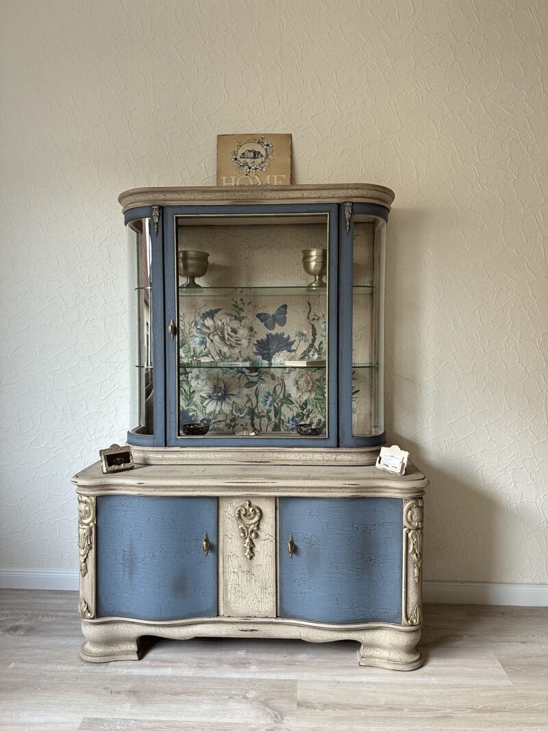 Antike Vitrine Blau/Sand